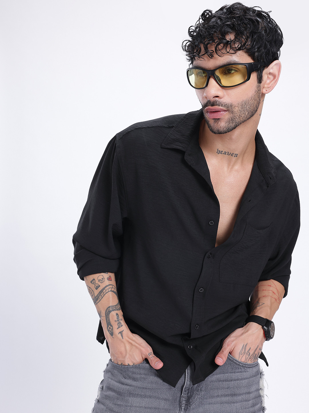 glitchez Textured Motion Crinkled Relaxed Fit Shirt