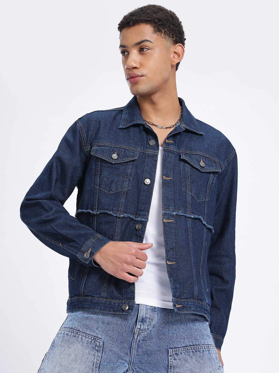 glitchez Denim Frayed Detail Jacket