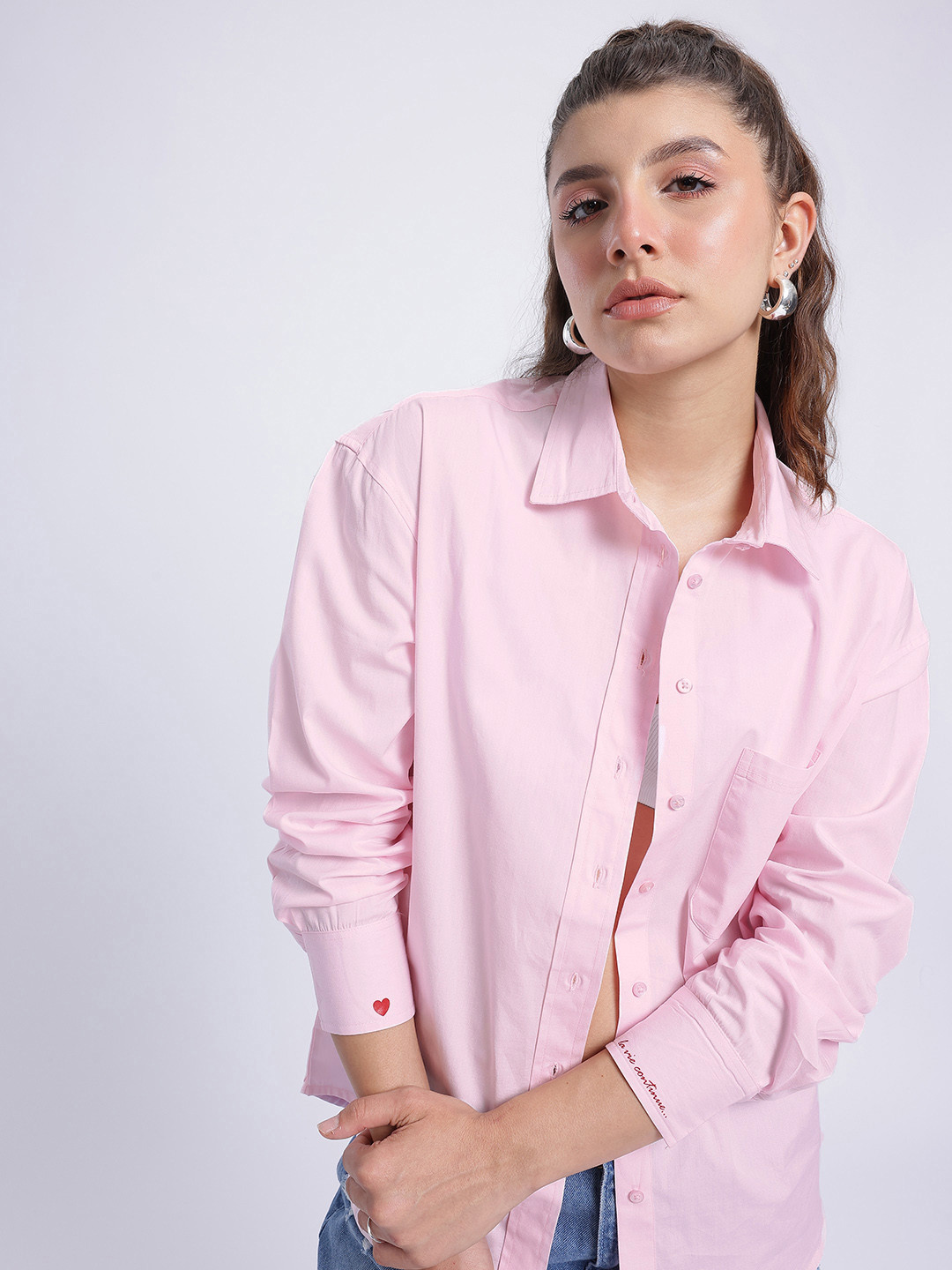 glitchez Poplin Cotton Oversize Drop-Shoulder Shirt