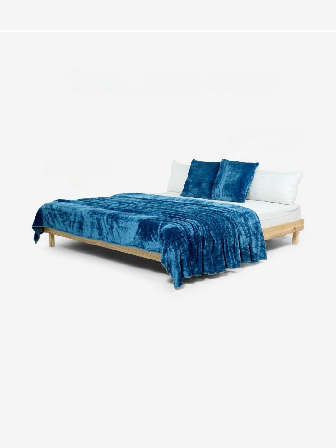 Zarf Blue Microfiber AC Room 300 GSM Double Bed Blanket With Two Cushion Covers