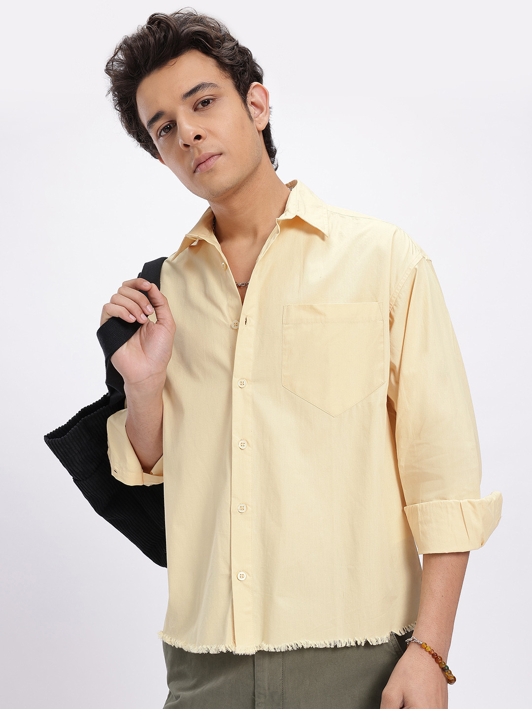 glitchez Cut Loose Casual Frayed Hem Regular Fit Shirt