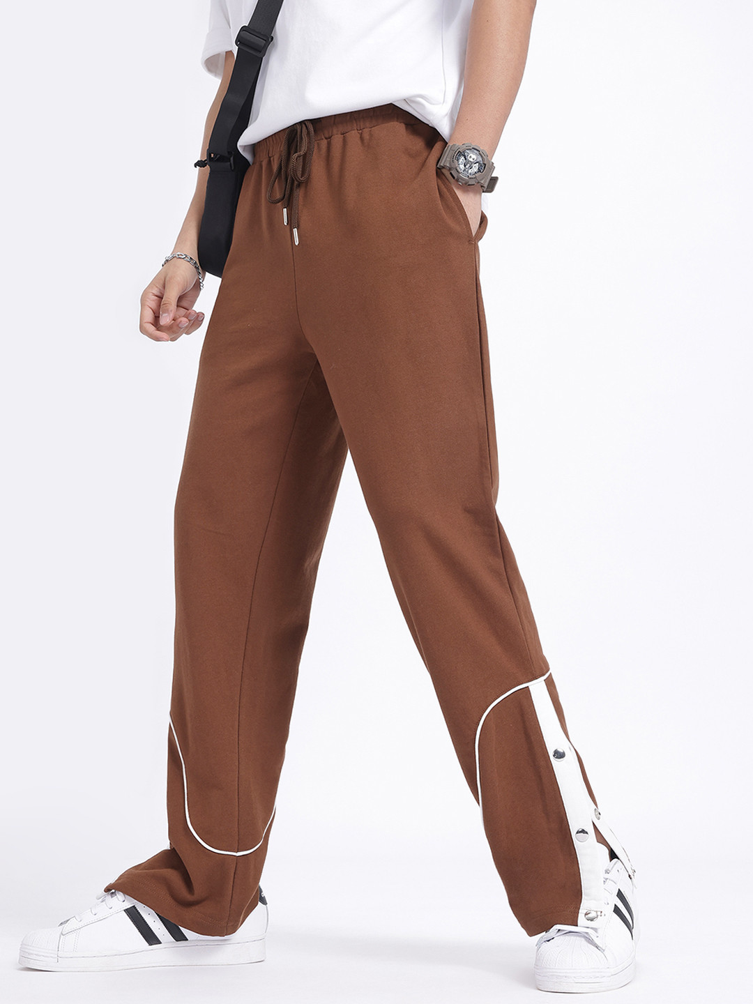 glitchez Men Relaxed Fit Snap Button Hem Track Pants