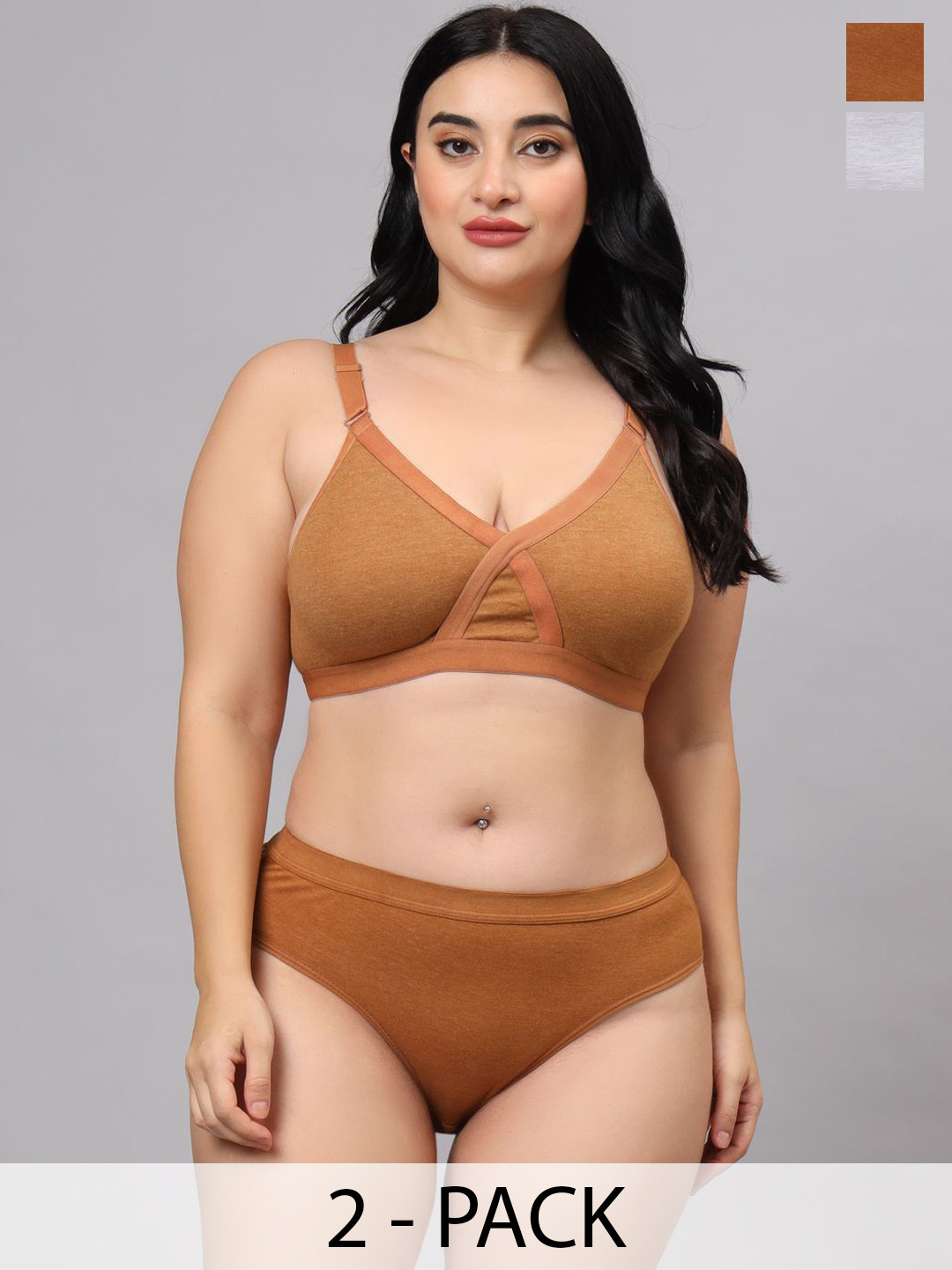 Designer Bugs Pack Of 2 Cotton Non Padded Lingerie Sets LS-ZAN-MS-WH-30B
