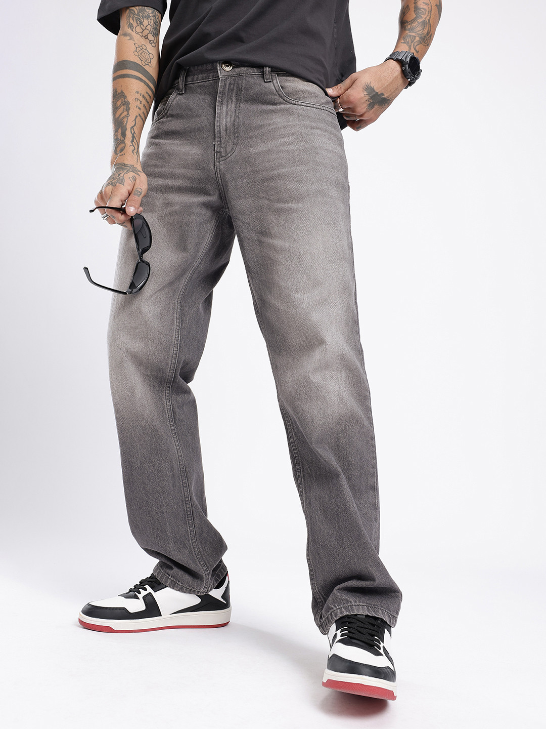 glitchez Men Straight Fit Medium Shade Jeans - Image 1