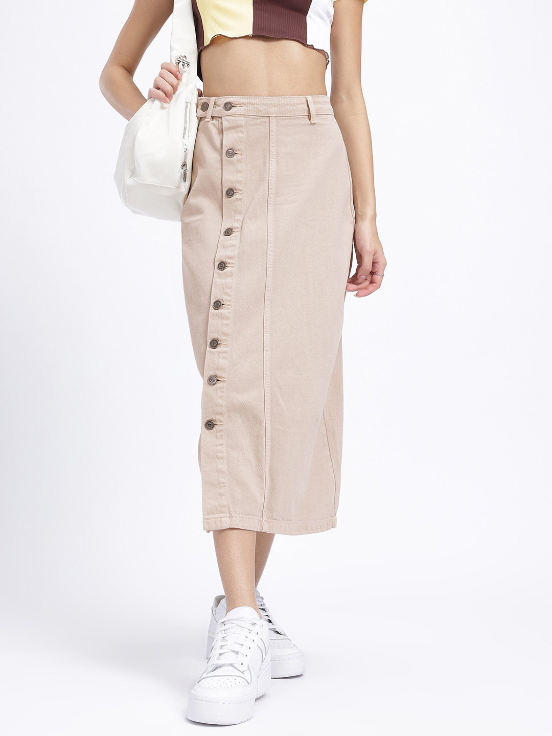 glitchez Straight Denim Midi Skirt