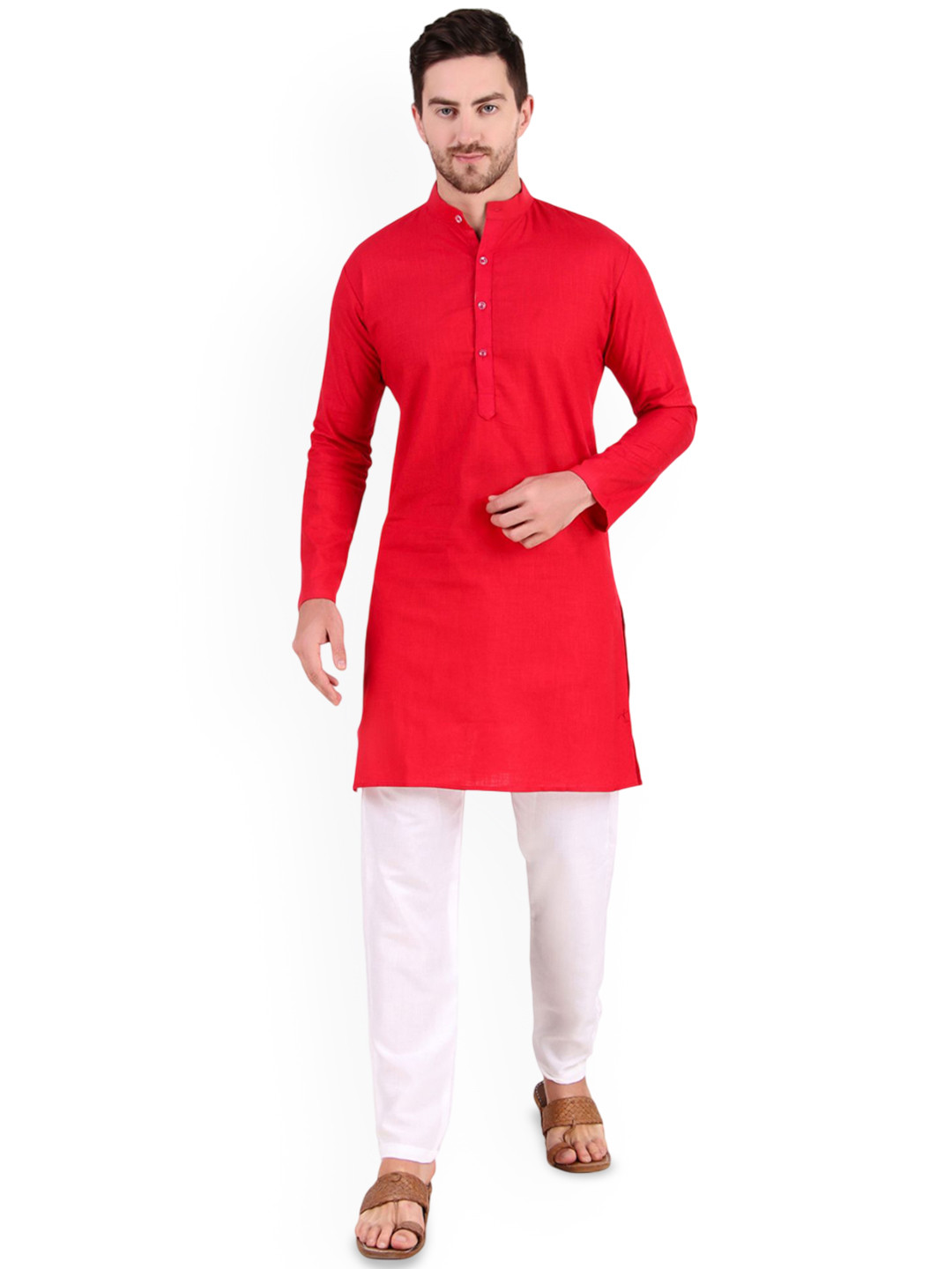 PREEN Band Collar Long Sleeves Straight Kurta With Pyjamas