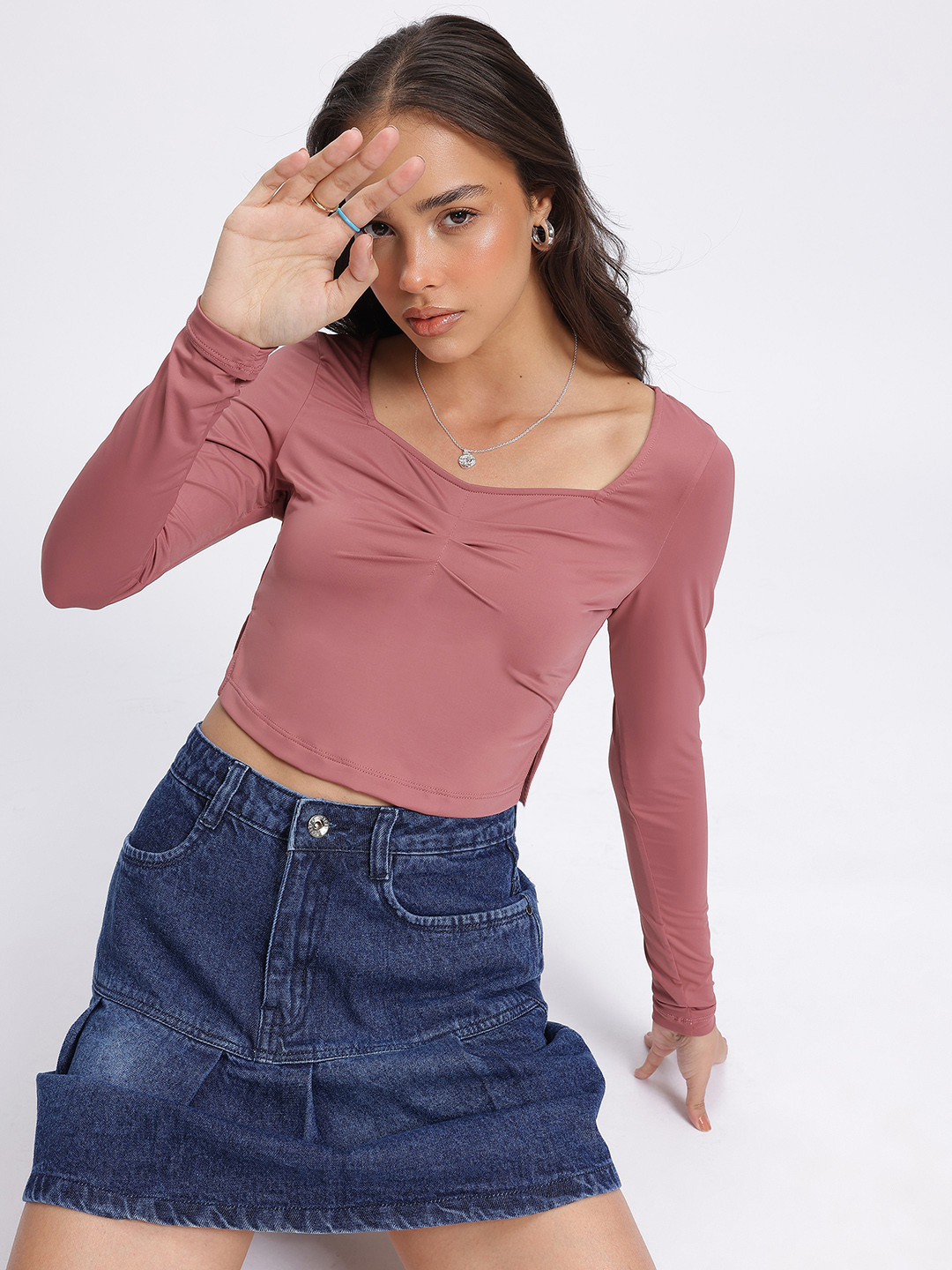 glitchez SIde Slit Front Pleated Crop Top