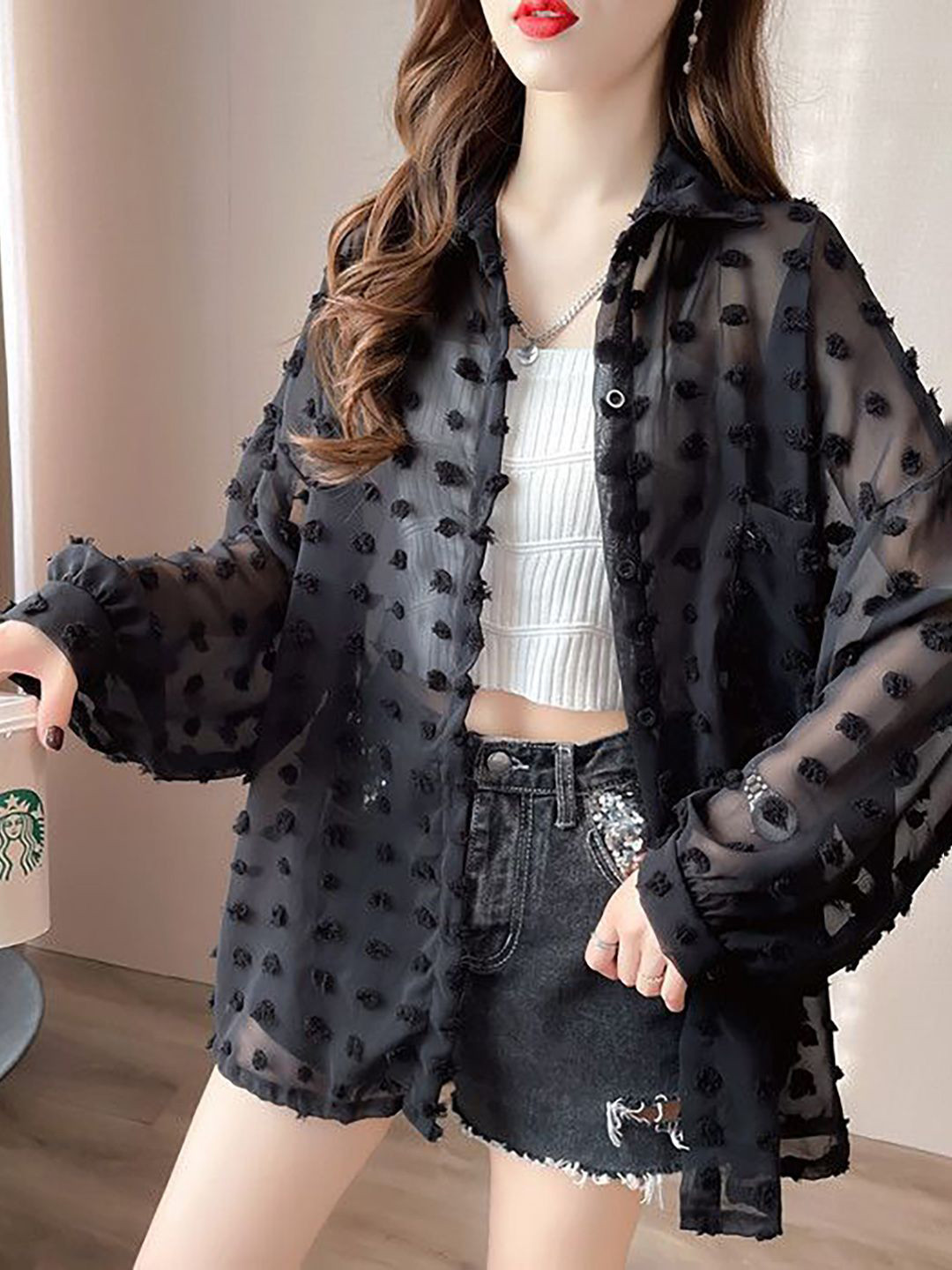 JC Mode Women Self Design Longline Oversized Casual Shirt