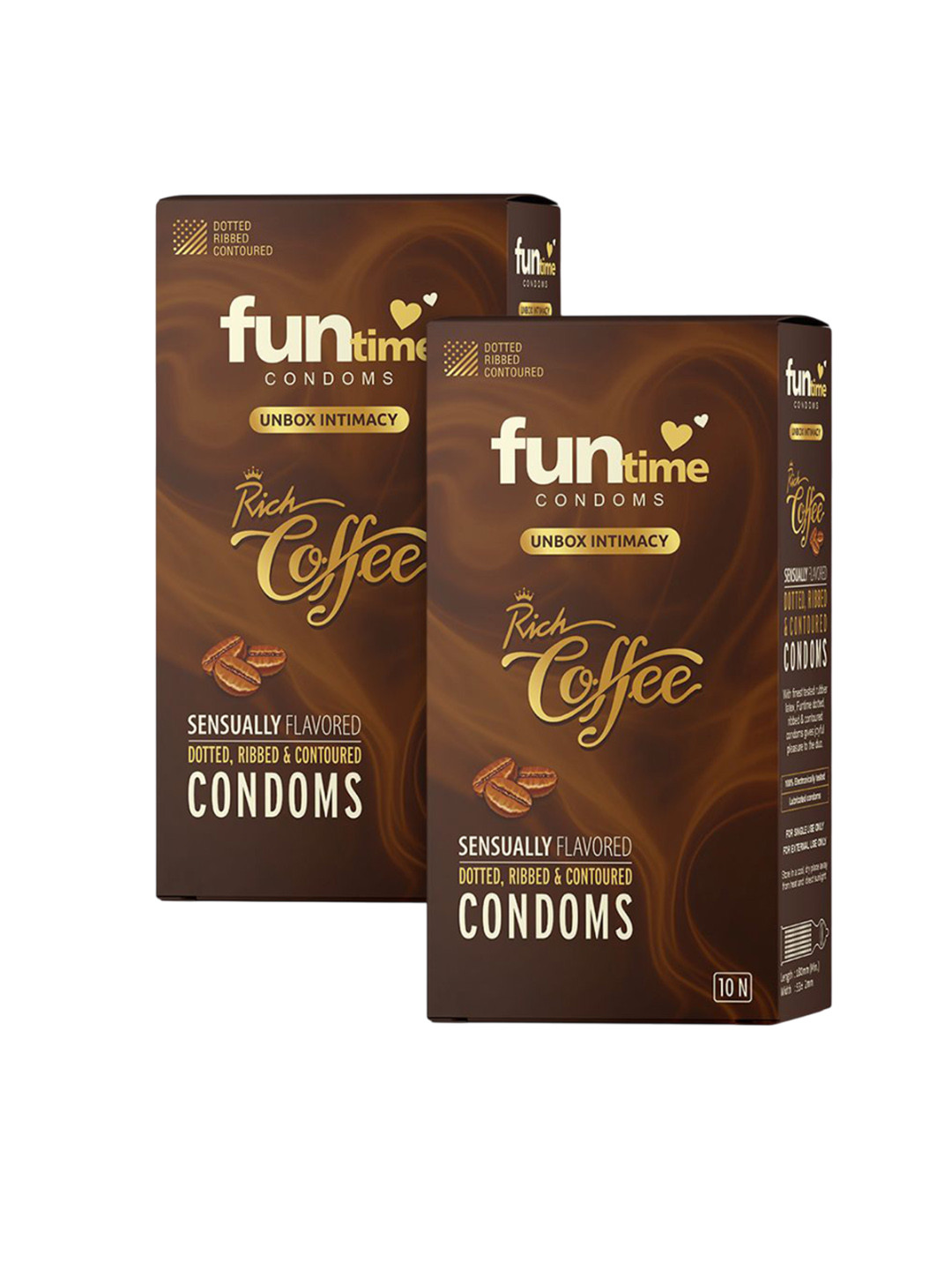 Funtime Pack Of 2 Long Lasting Dotted & Ribbed Climax Control Condoms - 20 Pcs -Coffee
