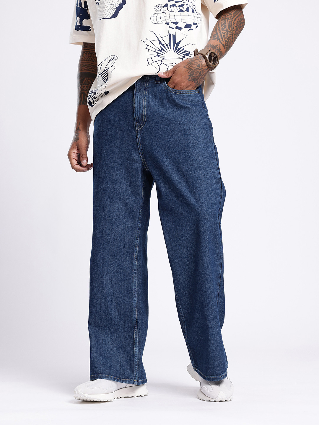 glitchez Men Wide Leg Straight Fit Jeans