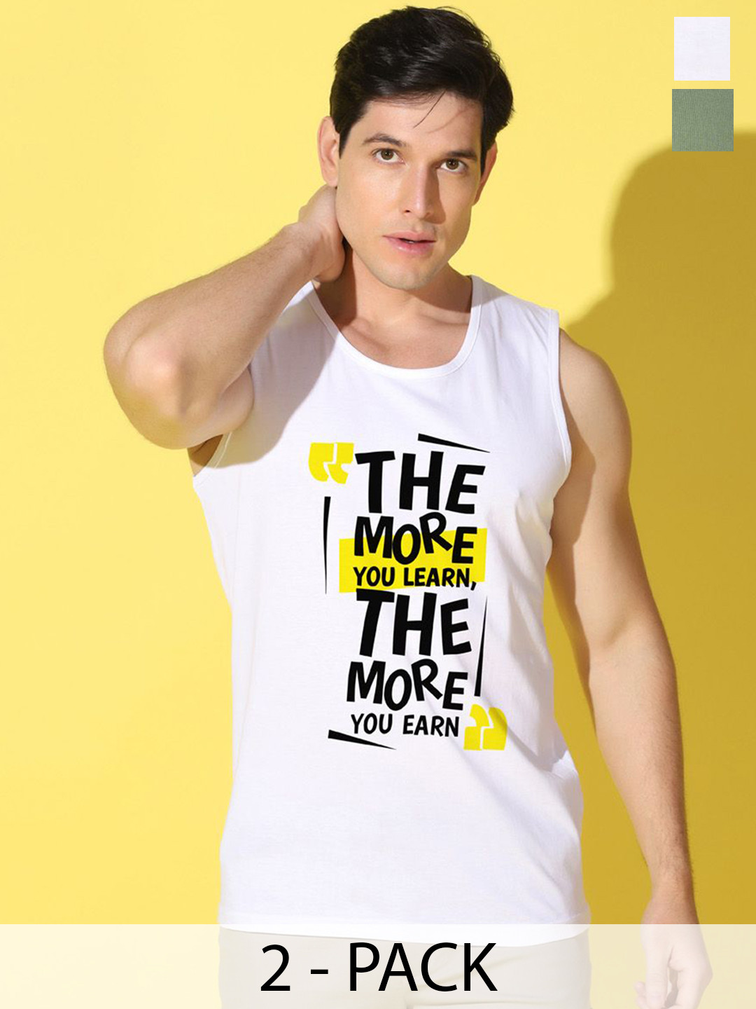 WOOSTRO Pack Of 2 Printed Ultra-Soft Gym Vests VWS26(MORE WHITE)(ENJOY LGTGREEN)