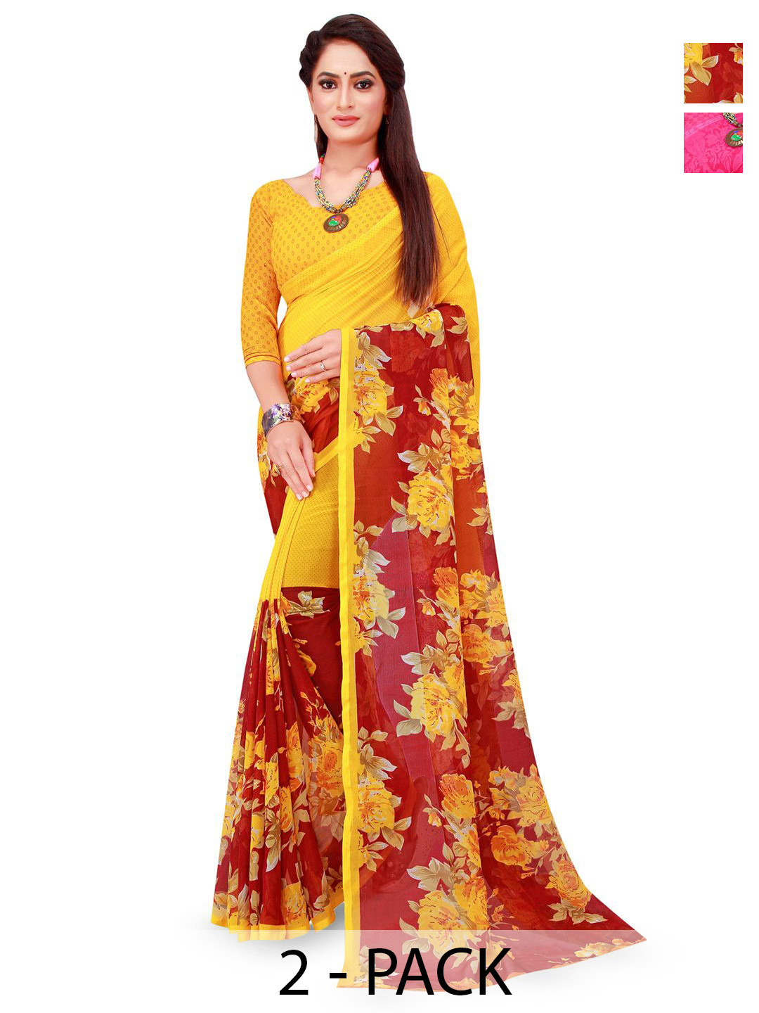 Moda Rapido Floral Printed Pure Georgette Saree Set of 2