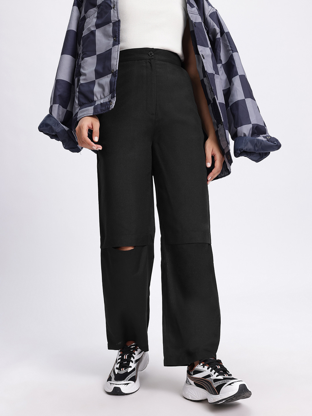 glitchez Women Slash Knee Relaxed Fit Trousers