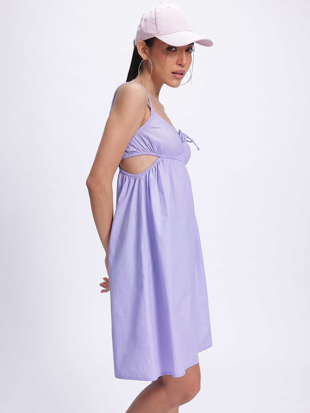 glitchez Lavender Front Tie-up Side Cut-out Sheath Dress