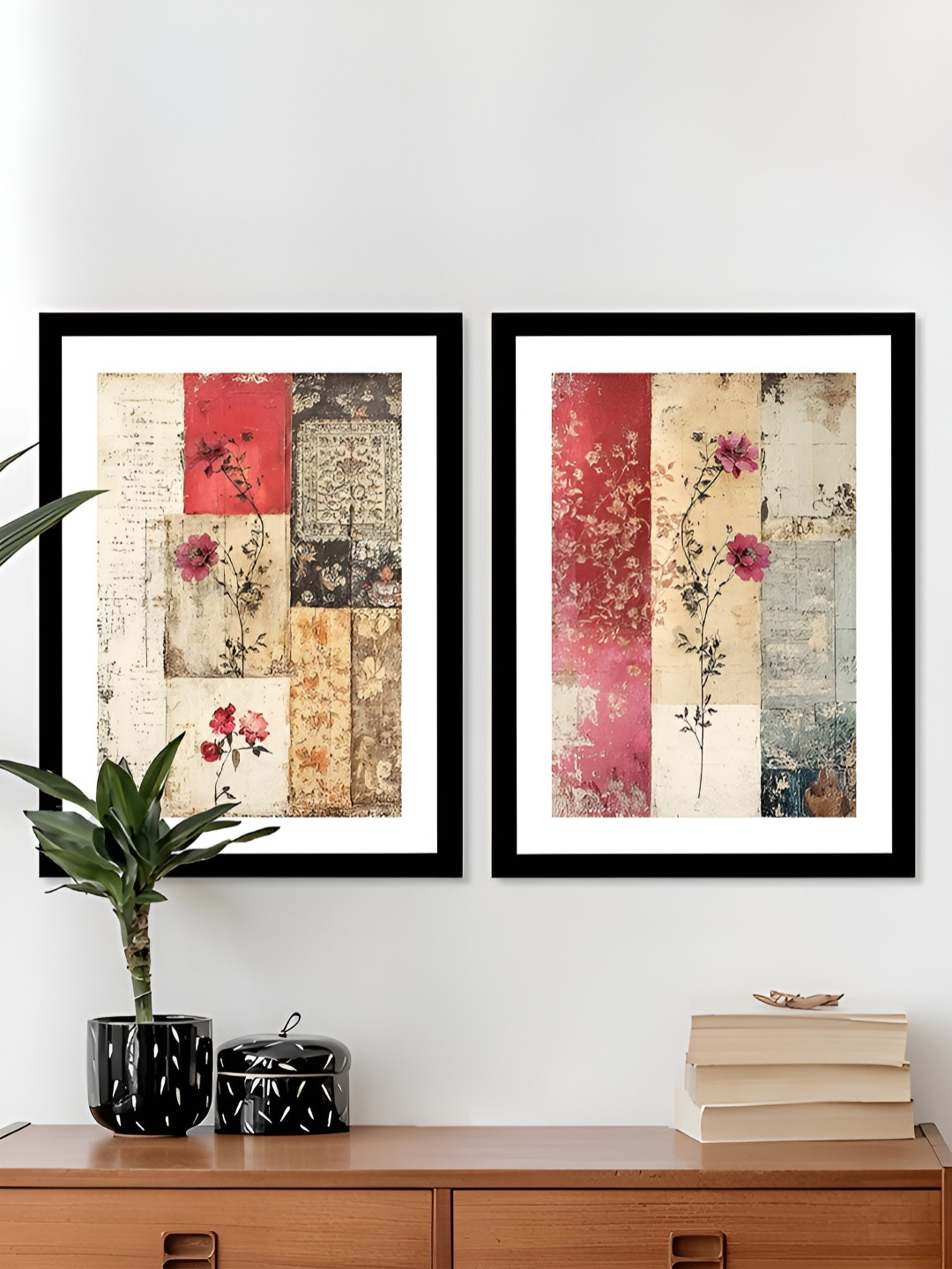 Art Street Vintage Flower Wood 2 Piece Wall Rectangle Paintings Wall Art 12.9 x 17.6 In