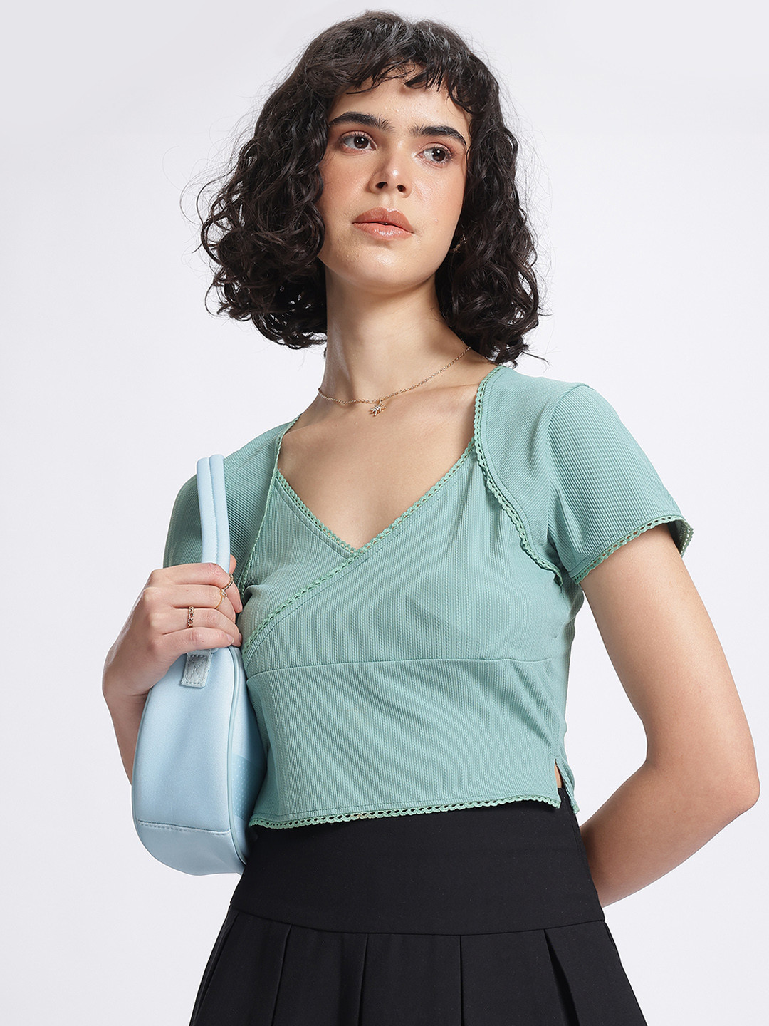 glitchez Lace Textured Knit Top