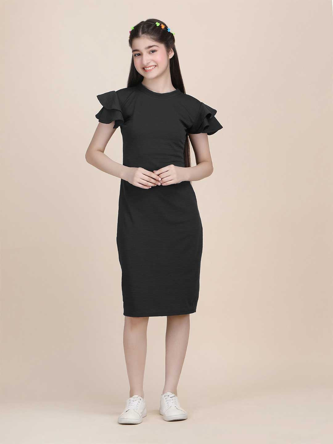 PaheliRani Girls Flutter Sleeves A-Line Dress