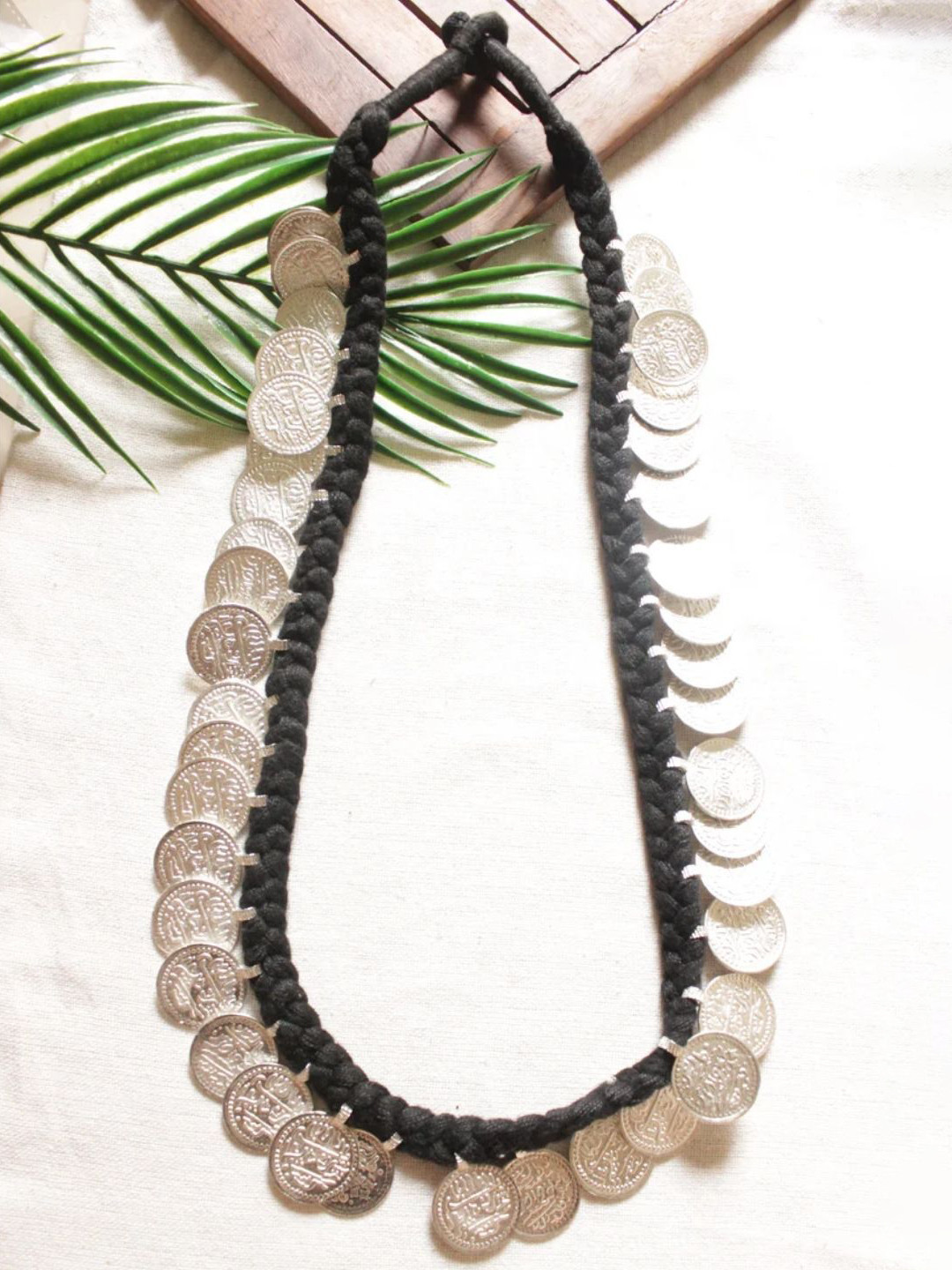 A Local Tribe Stamped Coins Braided Threads Statement Long Necklace