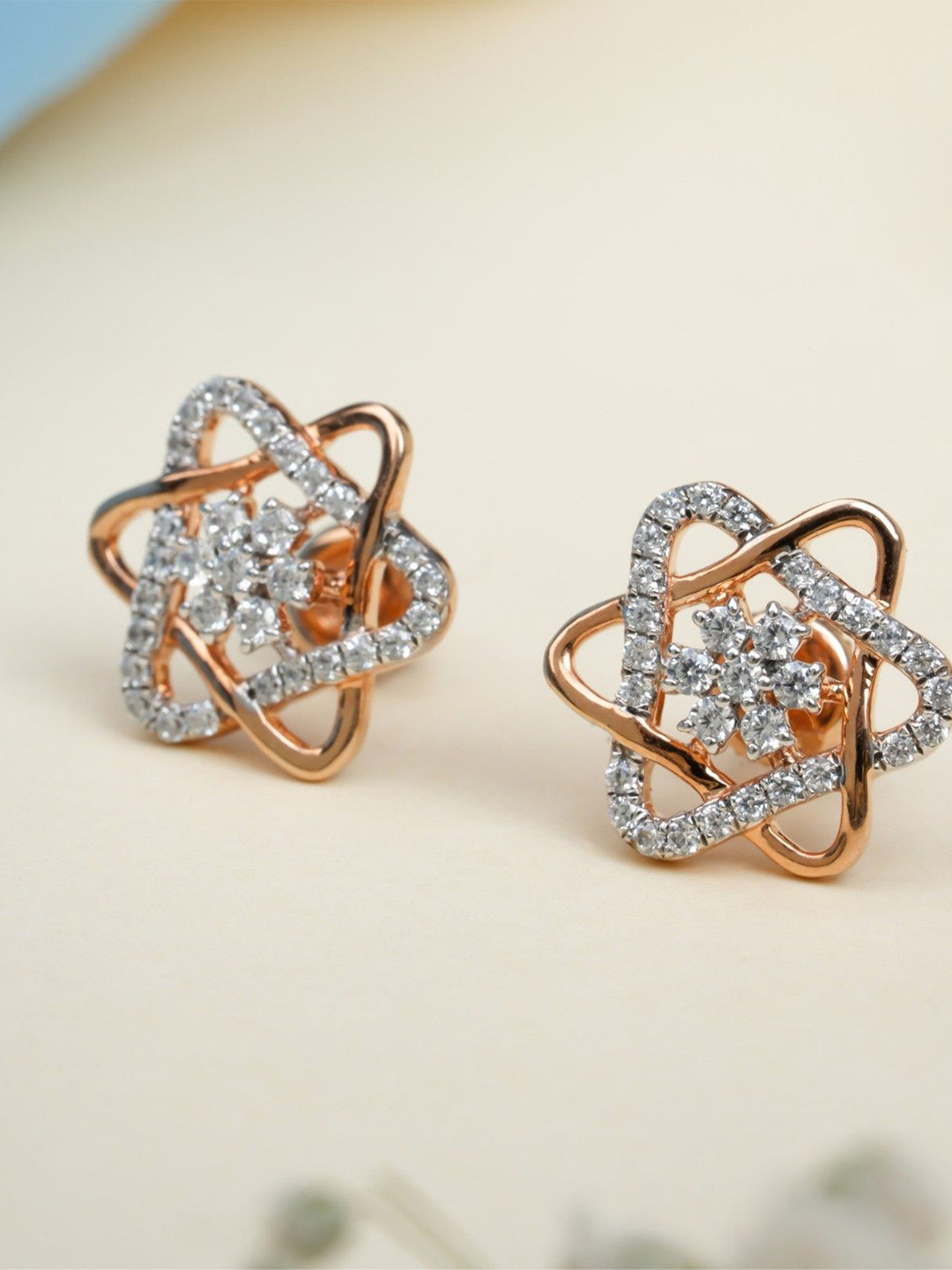 Orebella 925 Sterling Silver 18k Gold Plated Cubic Zirconia Studded Star Shaped Studs