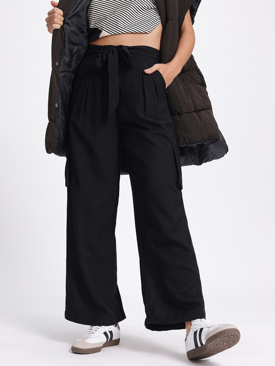 glitchez Women Cargo-Style Tie-Up Waist Trousers