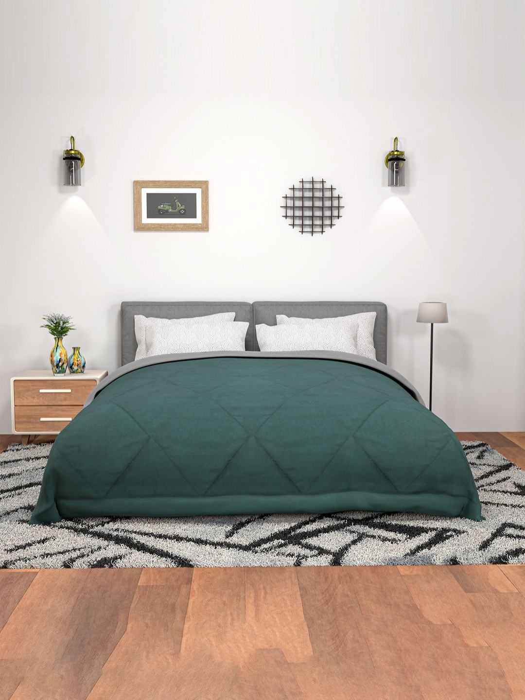 Myntra Elegant Homes Beige Checked Heavy Winter 300 GSM Reversible Double Bed Comforter