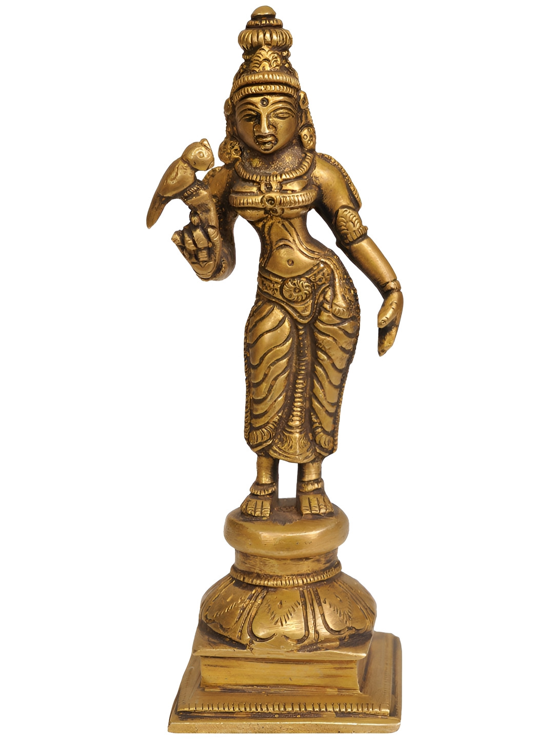 Exotic India Devi Meenakshi Gold Brass Metallic Prayer Room Medium Showpiece - 6 Inches