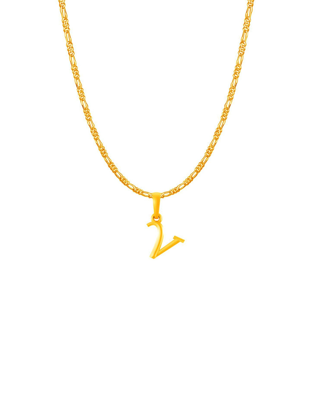 Metronaut Men 92.5 Sterling Silver 22KT Gold-Plated V Alphabet Pendant with Figaro Chain