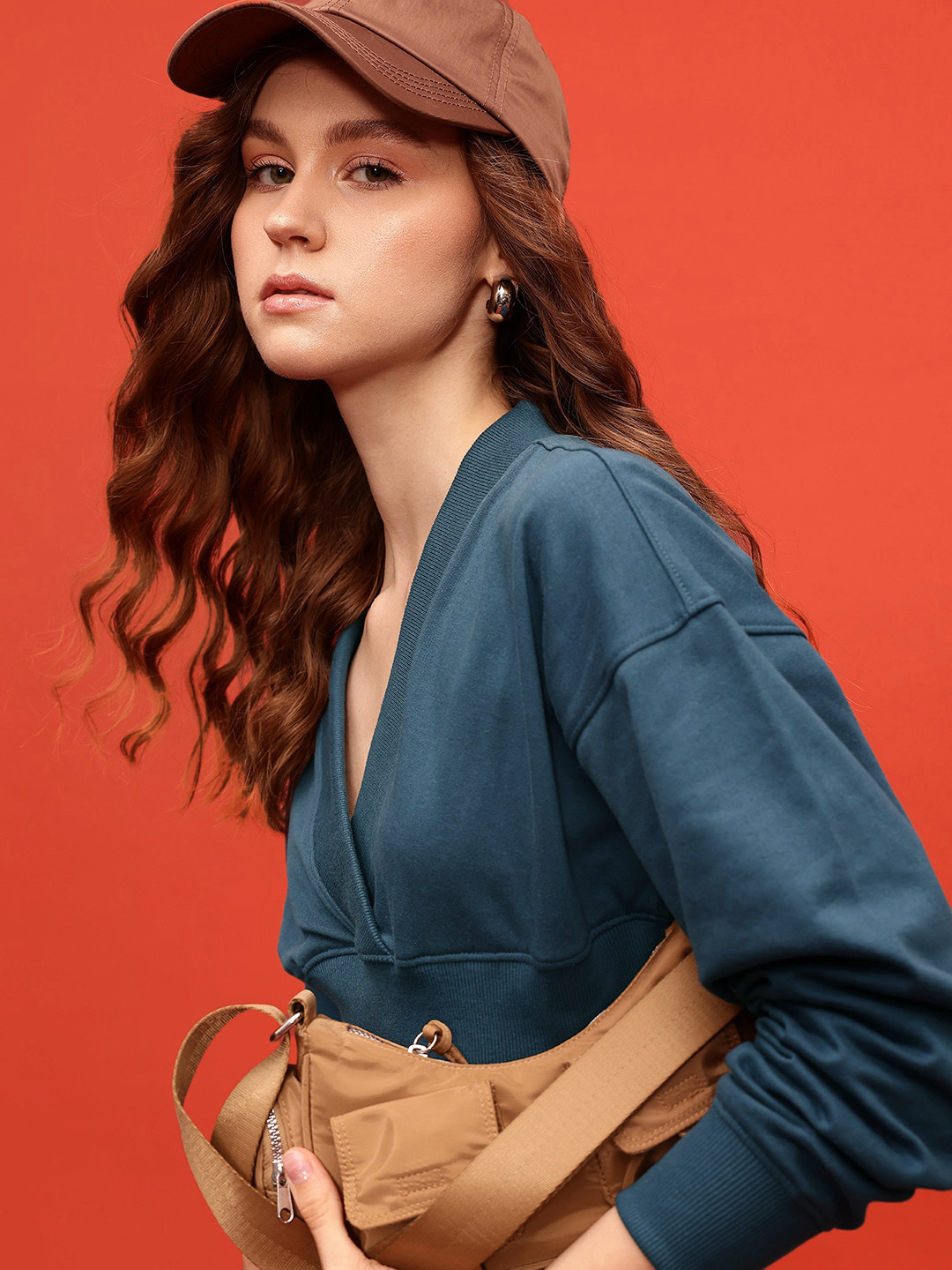 glitchez V-Neck Boxy Crop Sweatshirt