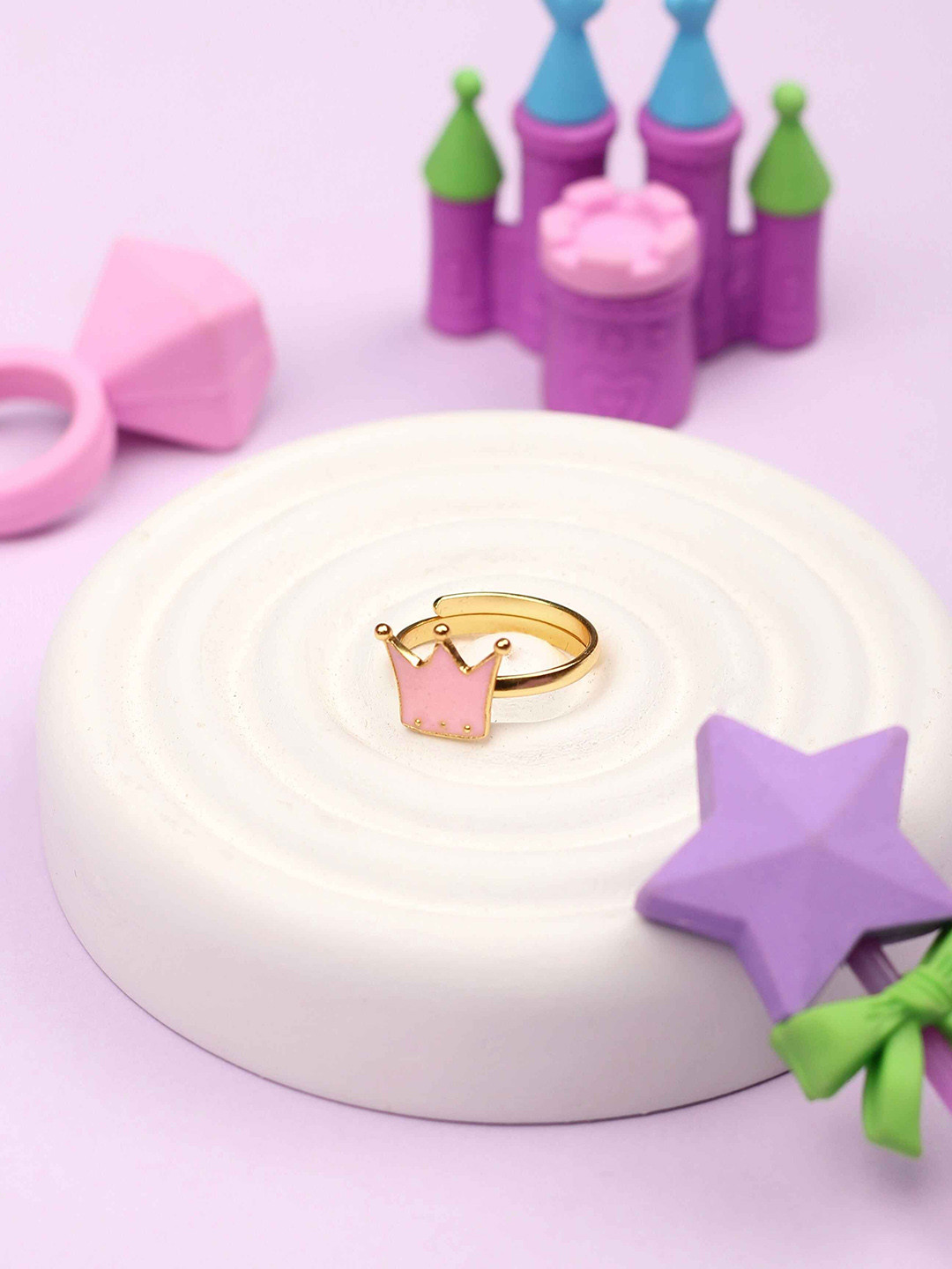 Elegante kids 925 Sterling Silver Gold-Plated Crown Enamelled Finger Ring