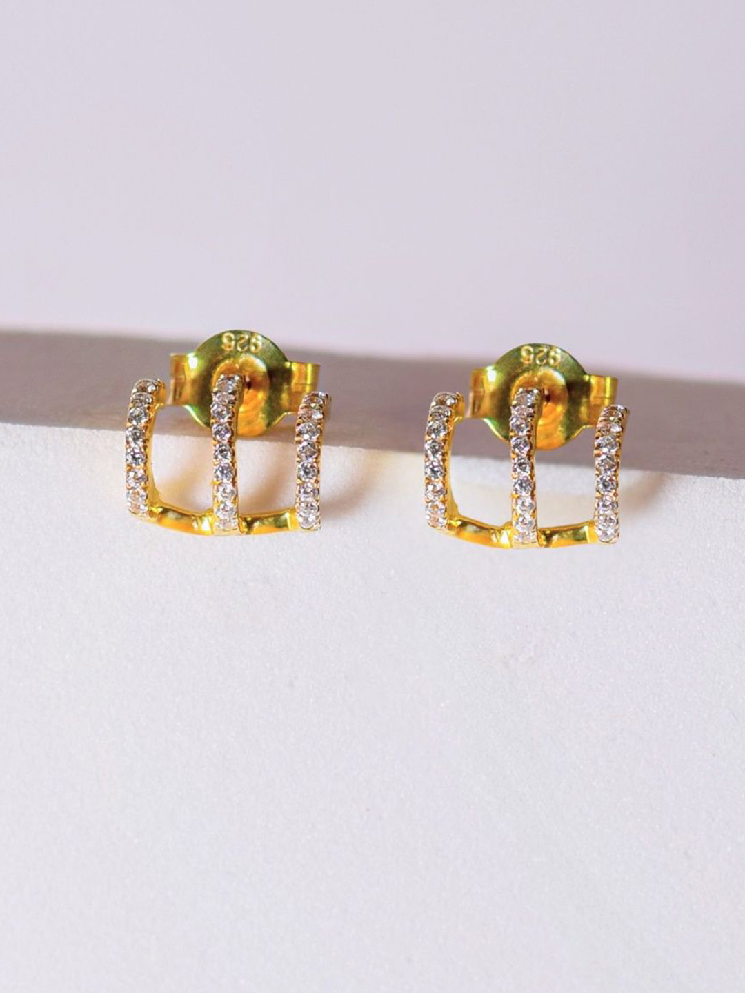 Trisu 925 Sterling Silver Gold-Plated Oval Ear Cuff Earrings