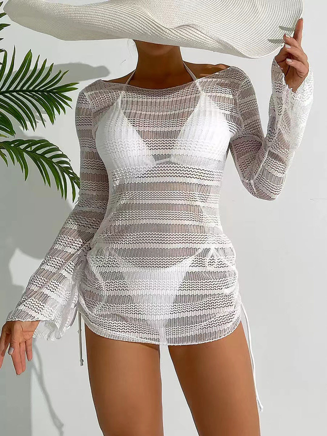 Plus Curvves Hollow Out Backless Swimwear Coverup Set