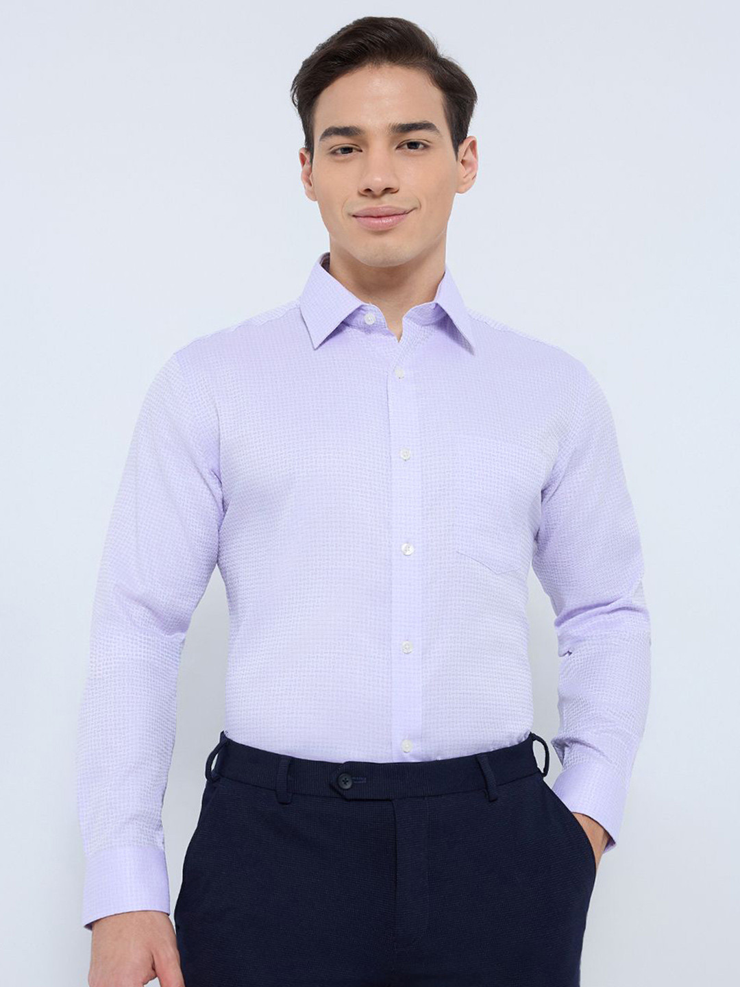 Park Avenue Men Regular Fit Structure Pattern Pure Cotton Formal Shirt