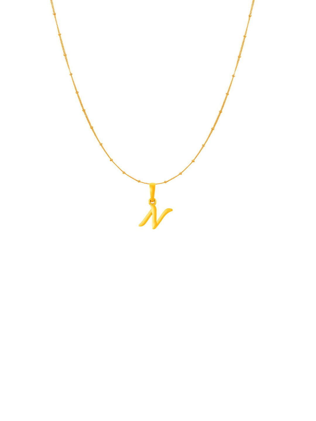 Metronaut Men 925 Sterling Silver 22KTGold-Plated N Alphabet Pendant With Ball Chain