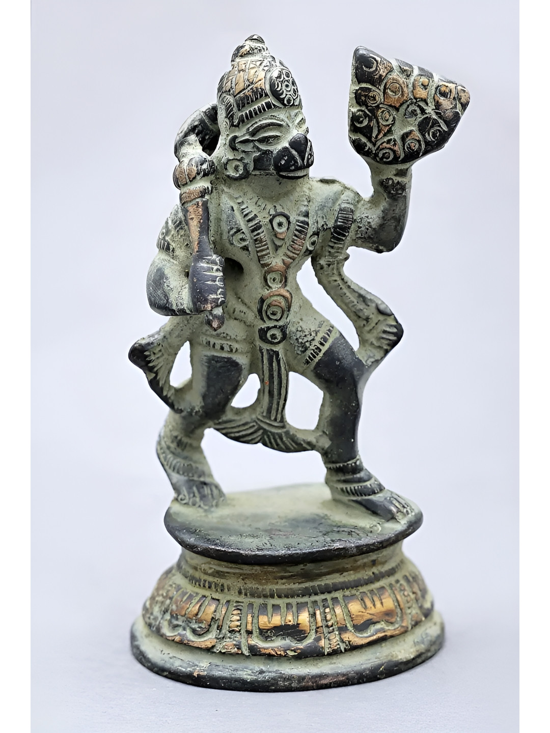 Exotic India Lord Hanuman Metallic Brass Prayer Room Large Showpiece - 4 Inches
