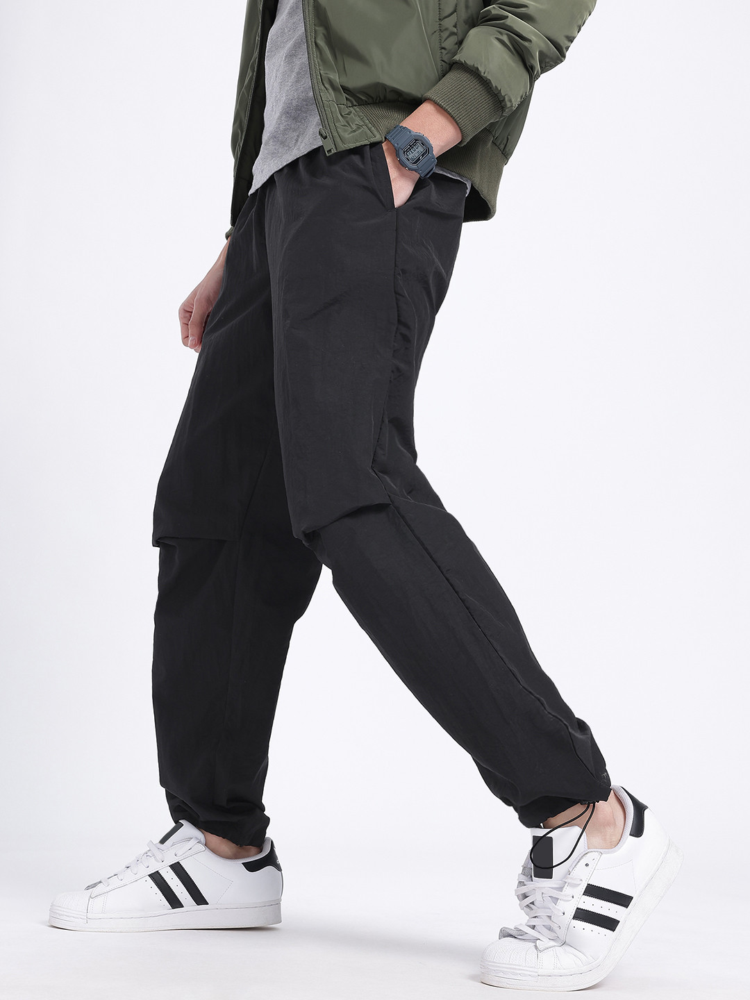 glitchez Men Grunge Parachute Relaxed Fit Trousers