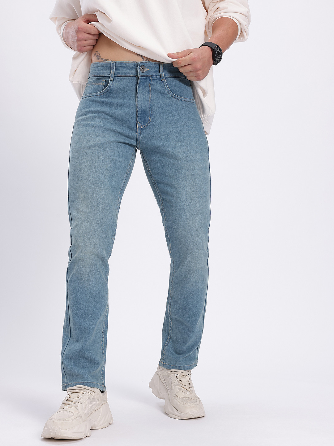 glitchez Men Slim Fit Light Blue Jeans