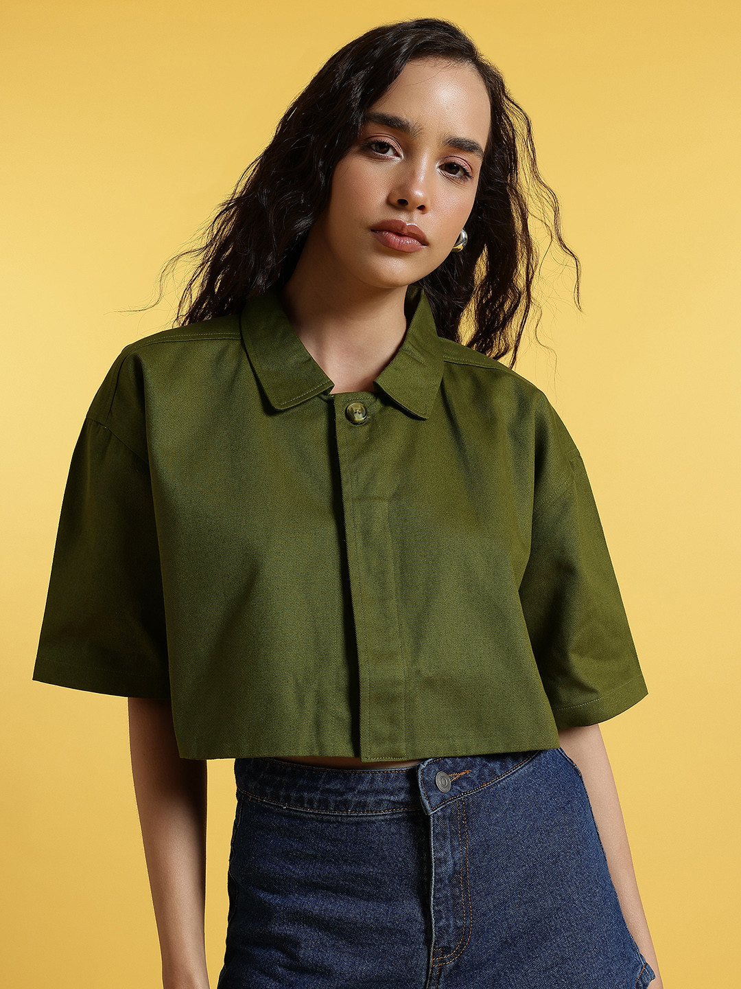 glitchez Denim Boxy Crop Shirt