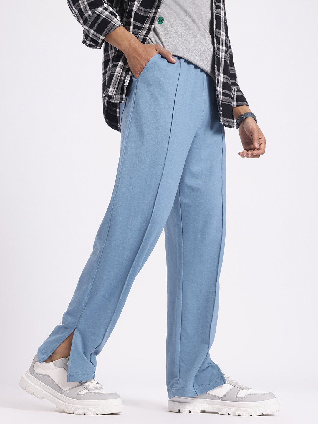 glitchez Men Mid-Rise Relaxed Fit Track Pants with Front Slits