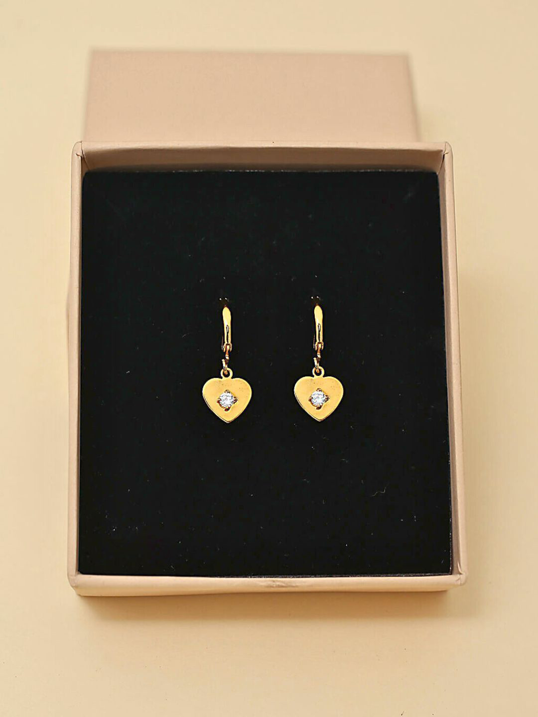 DressBerry Stainless Steel Gold-Plated American Diamond Studded Heart Shaped Hoop Earrings