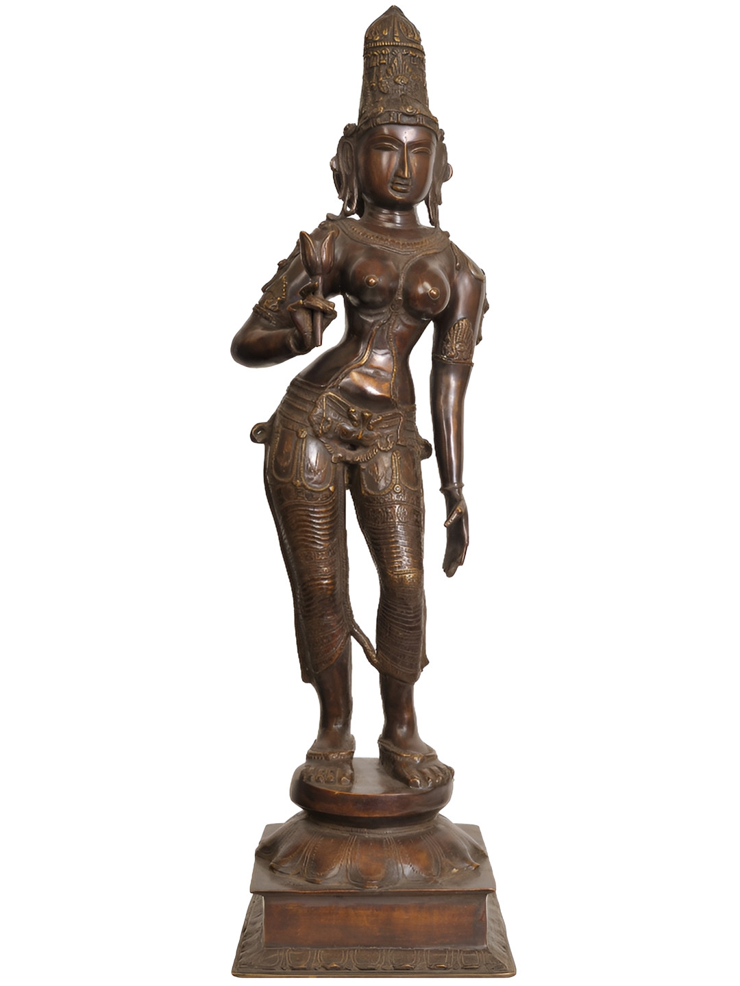 Exotic India Devi Parvati Brown Brass Metallic Prayer Room Medium Showpiece - 29.5 Inches
