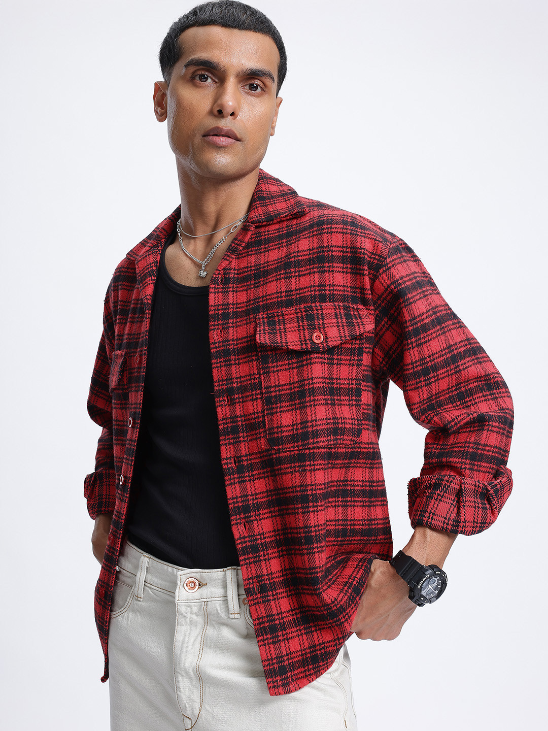 glitchez Retro Revival Tartan Checks Opaque Checked Casual Oversized Shirt