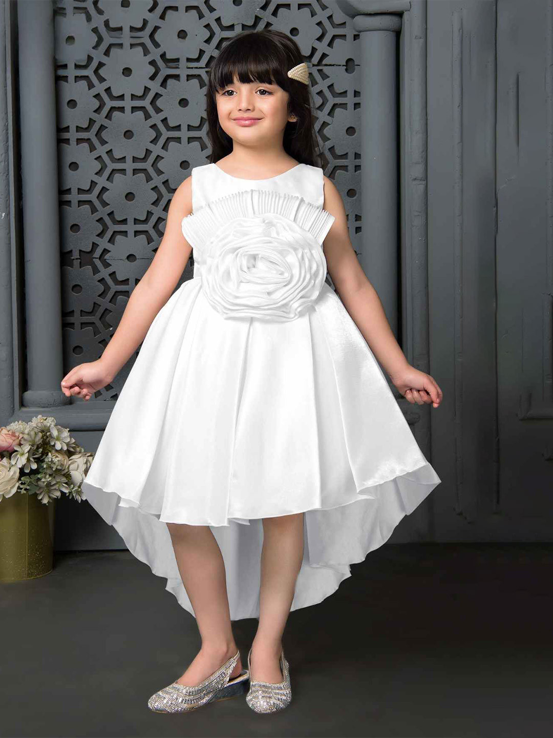Lagorii Sleeveless And Floral Embellishments Tailback Frock