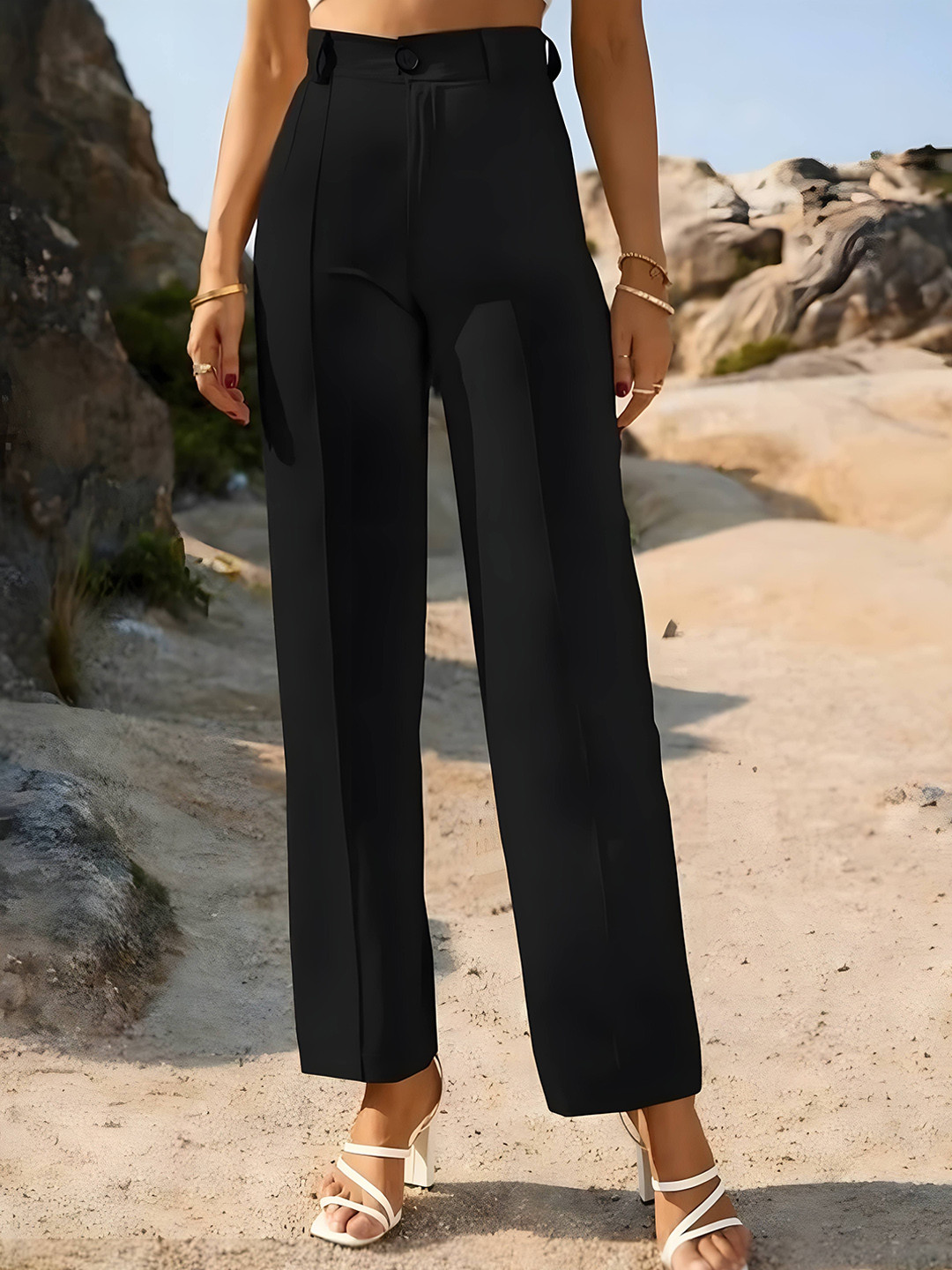 Yozo Women Relaxed Straight Leg Flared Mid-Rise Bootcut Trousers