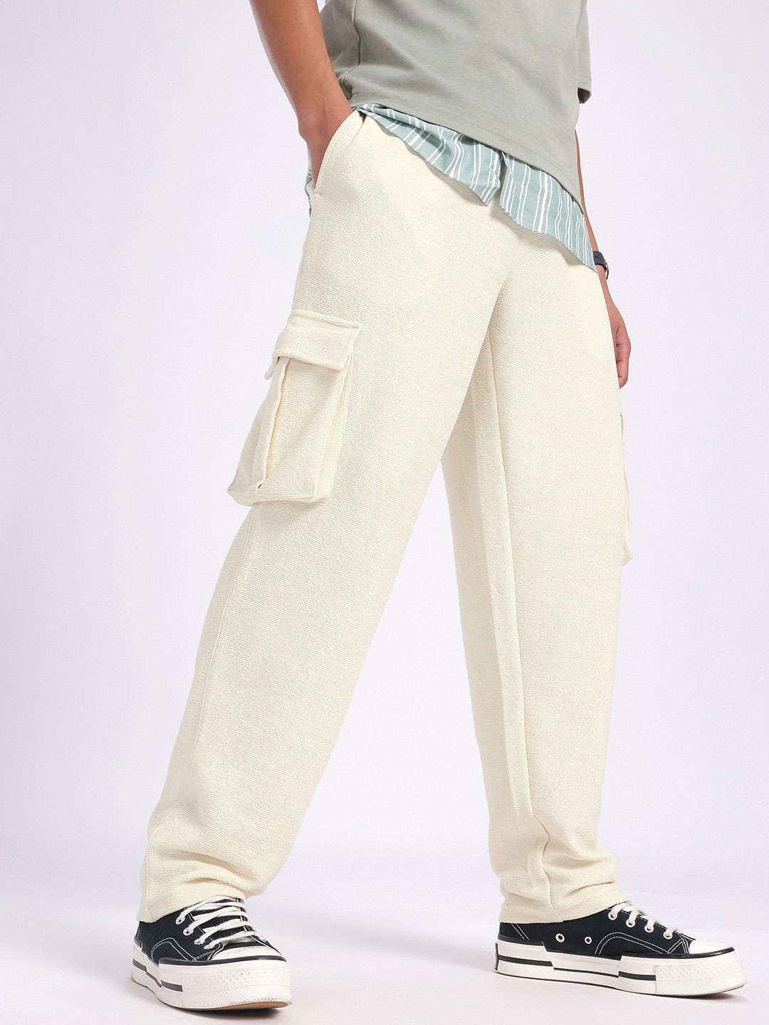 glitchez Men Texture Cargo Style Baggy Track Pants