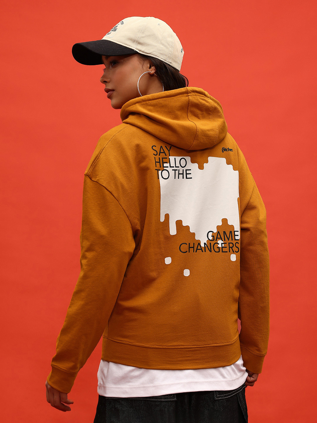 glitchez Graphics Flair Drop-Shoulder Sleeves Oversized Hooded Sweatshirt