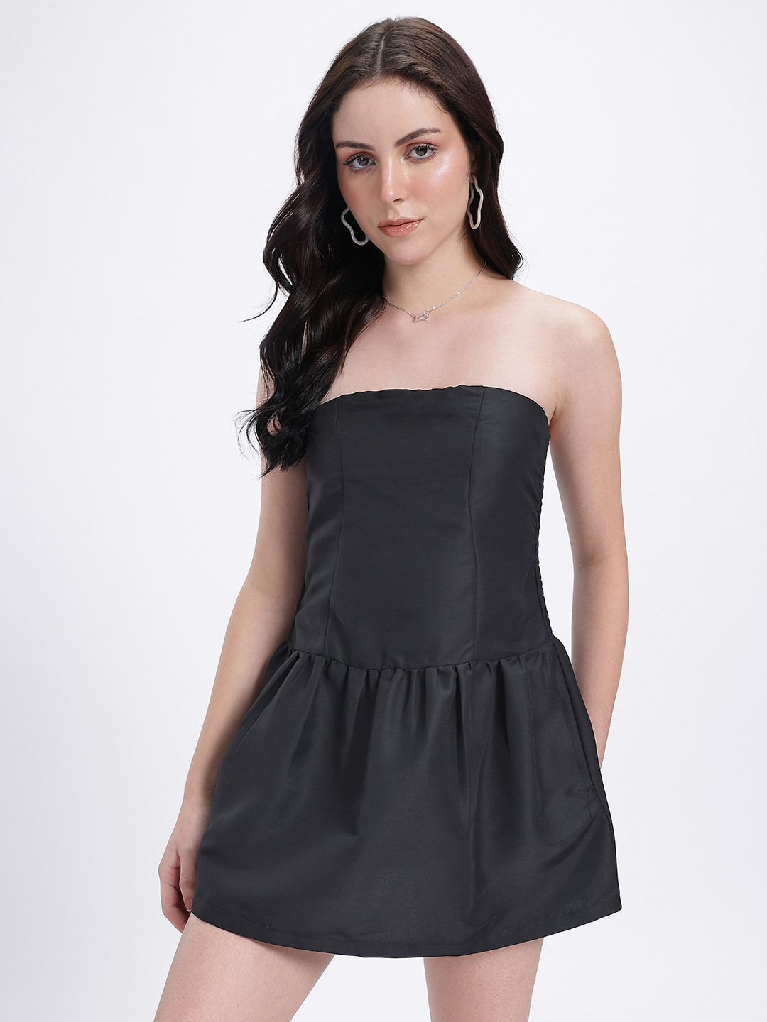 glitchez Smocking Gathered Detail Mini Bandeau Dress