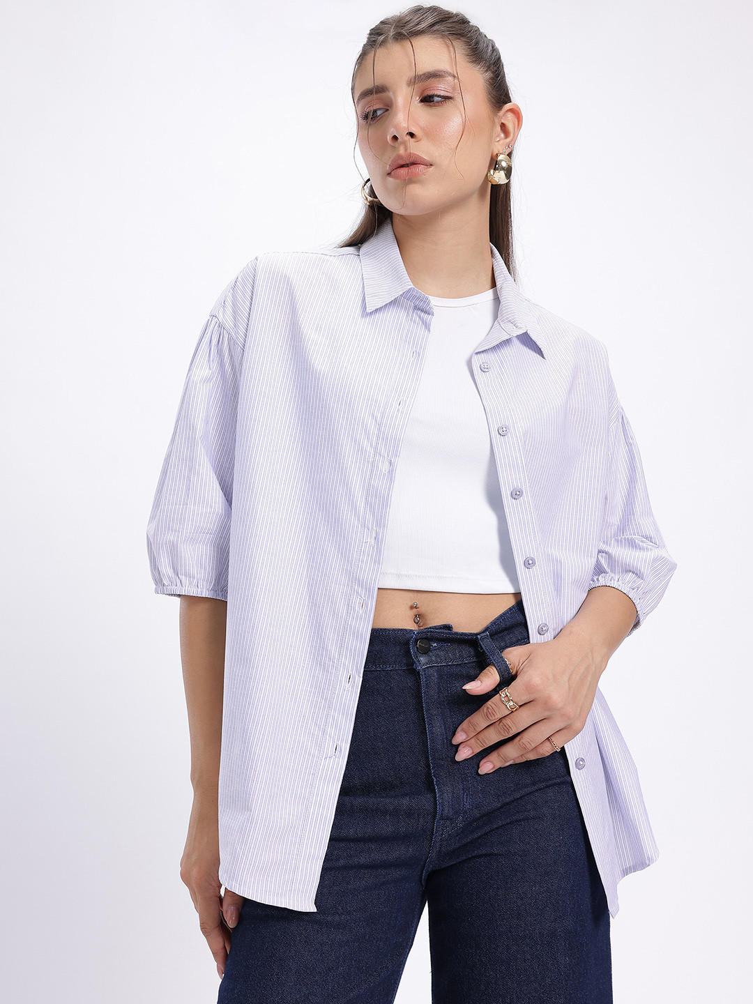 glitchez Comfort Casuals Striped Oversized Poplin Shirt