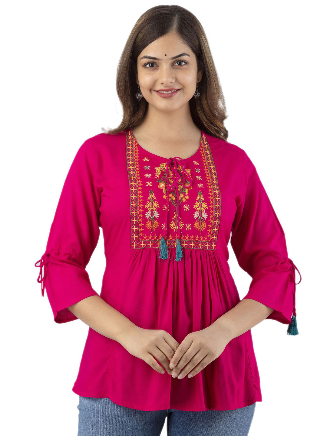 DMP EXPORT Women Tie-Up Neck A-Line Top