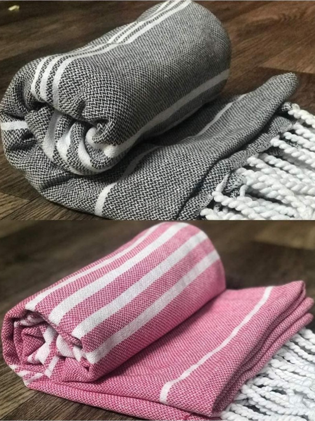 Dolce Casa Pink & Grey 2 Pieces Striped Pure Cotton Bath Towels