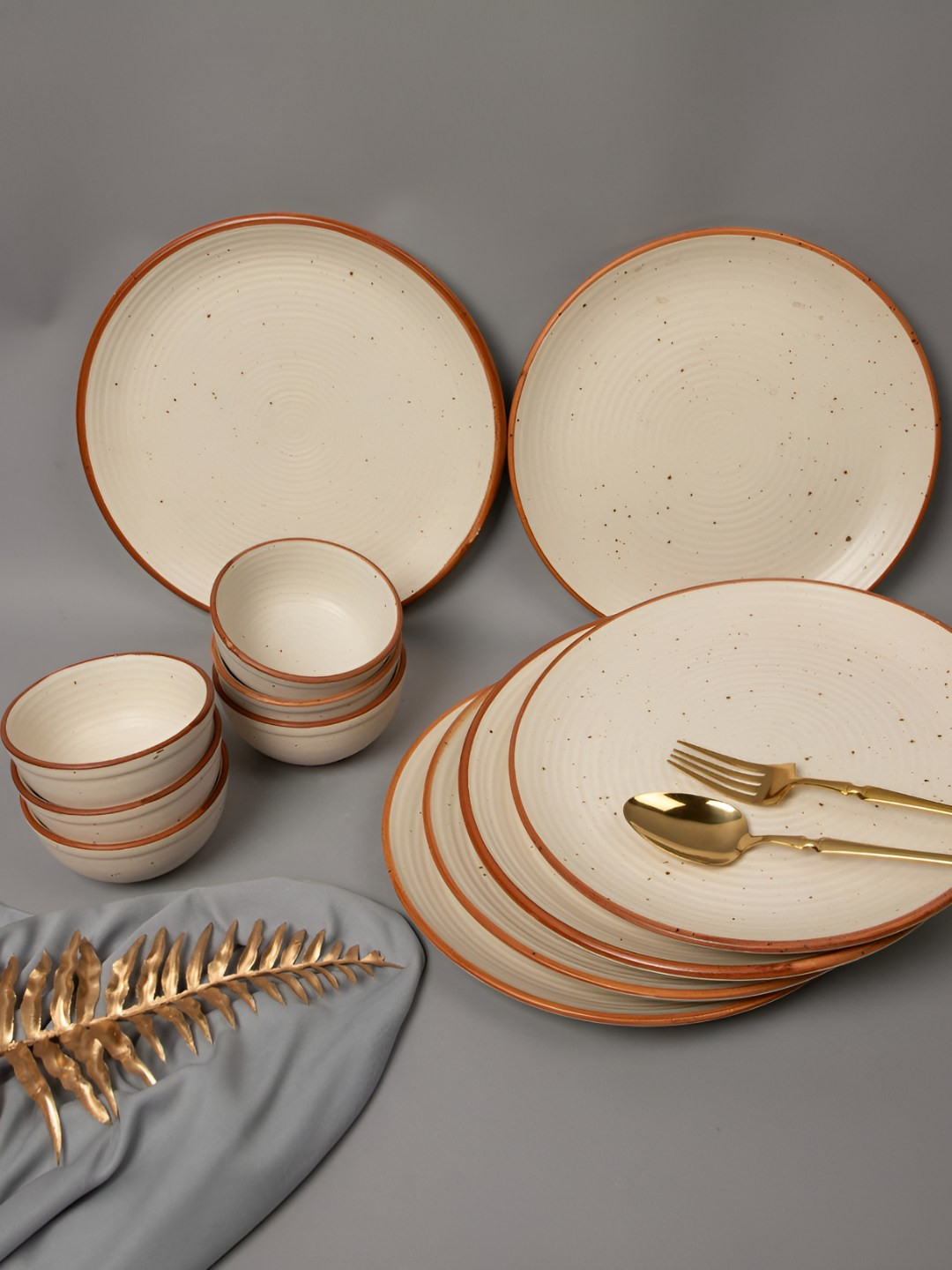 THE WHITE SPACE LIVING Reactive Glaze Beige Solid Stoneware Dishwasher and Microwave Safe 12 Piece Dinner Set